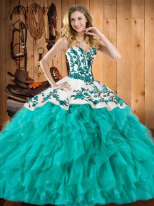 Free and Easy Floor Length Ball Gowns Sleeveless Turquoise Quinceanera Dress Lace Up