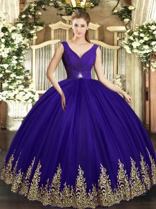 Sweet Floor Length Ball Gowns Sleeveless Purple Ball Gown Prom Dress Backless