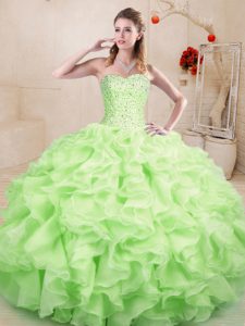 Yellow Green Sleeveless Organza Lace Up Sweet 16 Dresses for Sweet 16 and Quinceanera