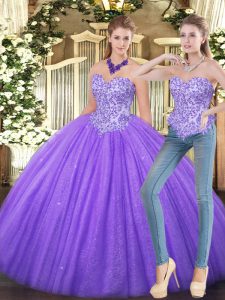 Eggplant Purple Sweetheart Neckline Appliques Sweet 16 Dress Sleeveless Zipper