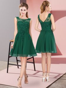 Scoop Sleeveless Zipper Vestidos de Damas Dark Green Chiffon