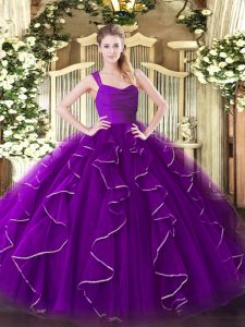 Purple Straps Neckline Ruffles Sweet 16 Quinceanera Dress Sleeveless Zipper