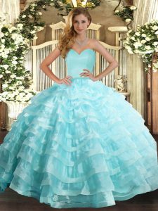 Free and Easy Sweetheart Sleeveless Organza 15 Quinceanera Dress Ruffled Layers Lace Up