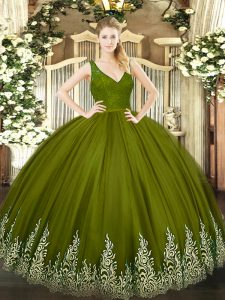 Floor Length Ball Gowns Sleeveless Olive Green Vestidos de Quinceanera Backless