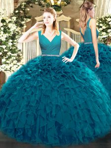 Latest Sleeveless Beading and Ruffles Zipper Ball Gown Prom Dress