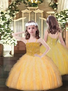 Hot Selling Orange Sleeveless Beading and Ruffles Floor Length Little Girl Pageant Dress