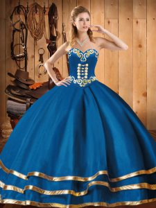 Beautiful Blue Lace Up Sweetheart Embroidery Ball Gown Prom Dress Organza Sleeveless