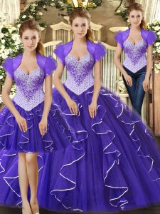 Stunning Floor Length Ball Gowns Sleeveless Purple Vestidos de Quinceanera Lace Up