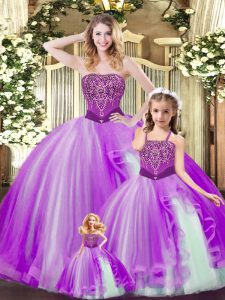 Organza Strapless Sleeveless Lace Up Beading and Ruffles Quinceanera Dress in Multi-color