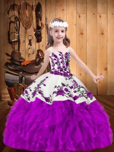 Purple Straps Lace Up Beading and Embroidery Pageant Gowns Sleeveless