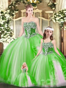 Spectacular Green Lace Up Quinceanera Dresses Beading and Ruffles Sleeveless Floor Length