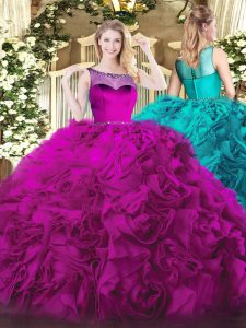 Fuchsia Sleeveless Beading Zipper Sweet 16 Dress