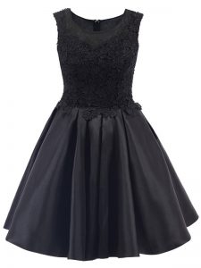 Ideal Scoop Sleeveless Zipper Quinceanera Court Dresses Black Satin