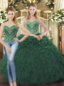 Sweetheart Sleeveless Tulle Sweet 16 Quinceanera Dress Beading and Ruffles Lace Up