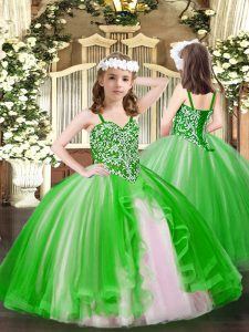 Beauteous Floor Length Ball Gowns Sleeveless Green Child Pageant Dress Lace Up