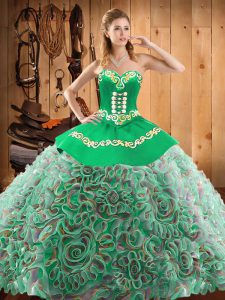 Adorable Embroidery Sweet 16 Dresses Multi-color Lace Up Sleeveless With Train Sweep Train