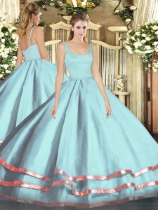 Colorful Tulle Straps Sleeveless Zipper Ruffled Layers Quinceanera Gowns in Light Blue