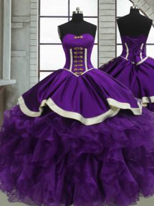 Cheap Sweetheart Sleeveless Lace Up Sweet 16 Dress Purple Satin and Organza