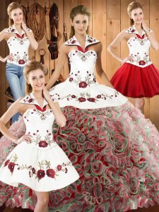 Designer Multi-color Sleeveless Sweep Train Embroidery Sweet 16 Dresses