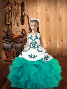 Amazing Ball Gowns Little Girls Pageant Gowns Aqua Blue Straps Organza Sleeveless Floor Length Lace Up