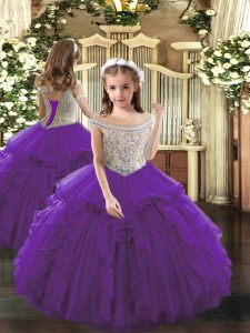 Purple Pageant Dresses Sweet 16 and Quinceanera with Beading and Ruffles Off The Shoulder Sleeveless Lace Up