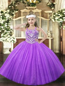 Lavender Sleeveless Floor Length Beading Lace Up Child Pageant Dress