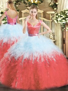 Gorgeous Organza Sleeveless Floor Length Quince Ball Gowns and Ruffles