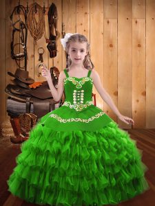 Straps Sleeveless Lace Up Kids Pageant Dress Organza