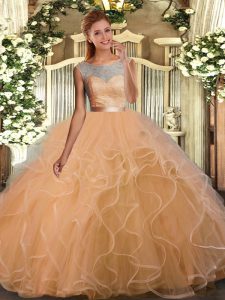 Elegant Floor Length Ball Gowns Sleeveless Champagne 15th Birthday Dress Backless