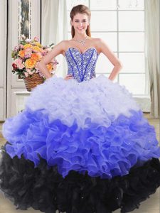 Multi-color Ball Gowns Sweetheart Sleeveless Organza Floor Length Lace Up Beading and Ruffles Quince Ball Gowns