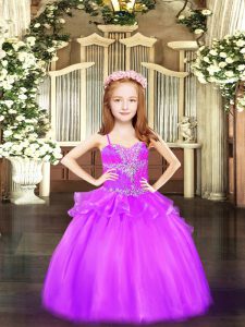 Trendy Spaghetti Straps Sleeveless Lace Up Girls Pageant Dresses Lilac Organza