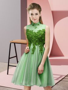 High End Apple Green High-neck Lace Up Appliques Vestidos de Damas Sleeveless