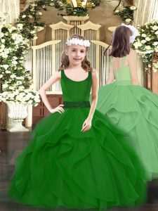 Floor Length Ball Gowns Sleeveless Dark Green Little Girls Pageant Dress Zipper