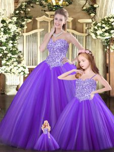 Purple Sweetheart Neckline Beading Sweet 16 Dresses Sleeveless Lace Up