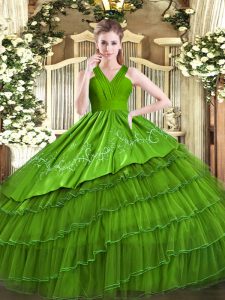 Floor Length Ball Gowns Sleeveless Olive Green Quinceanera Dresses Zipper