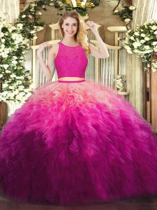 Fashionable Sleeveless Lace and Ruffles Zipper Quinceanera Gown