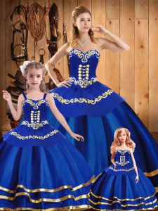 Sweetheart Sleeveless Lace Up Quinceanera Gowns Royal Blue Organza