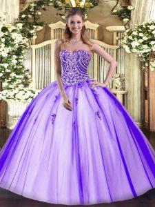 Comfortable Lavender Sleeveless Floor Length Beading Lace Up Quinceanera Gown