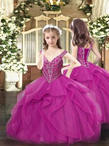 Most Popular Sleeveless Beading and Ruffles Lace Up Glitz Pageant Dress