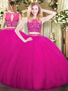 Vintage Fuchsia Sleeveless Tulle Zipper 15th Birthday Dress for Military Ball and Sweet 16 and Quinceanera