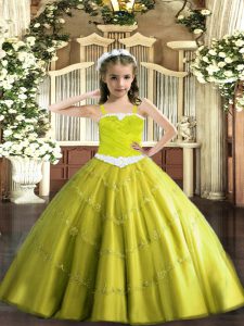 Custom Made Yellow Green Straps Neckline Appliques Little Girls Pageant Gowns Sleeveless Lace Up