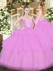 Sweetheart Sleeveless Organza Quince Ball Gowns Beading and Ruffled Layers Lace Up