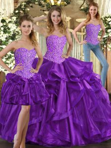 Tulle Sleeveless Floor Length Sweet 16 Dresses and Beading and Ruffles