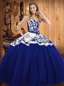 Traditional Blue Lace Up Sweet 16 Dresses Embroidery Sleeveless Floor Length