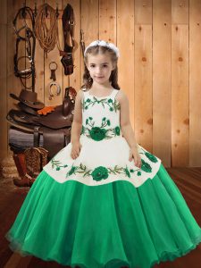 Custom Designed Turquoise Sleeveless Floor Length Embroidery Lace Up Kids Formal Wear