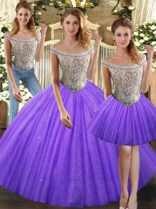 Tulle Sleeveless Floor Length Quinceanera Dresses and Beading