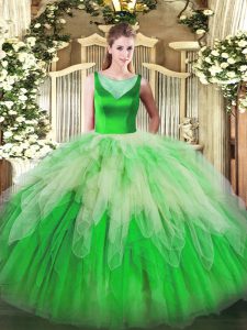 Perfect Sleeveless Floor Length Beading and Ruffles Side Zipper 15th Birthday Dress with Multi-color