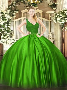 Beading and Lace Quinceanera Dress Green Backless Sleeveless Floor Length