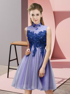 Lavender Sleeveless Tulle Lace Up Damas Dress for Prom and Party and Wedding Party