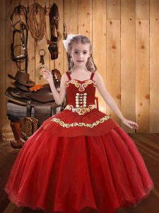 Straps Sleeveless Organza Kids Formal Wear Embroidery and Ruffles Lace Up